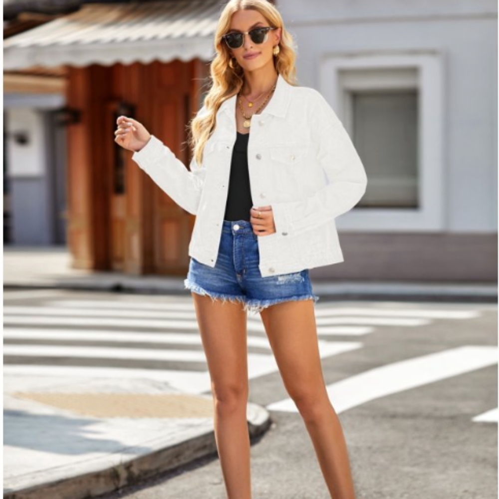 Women's White Denim Jacket XL New Sealed